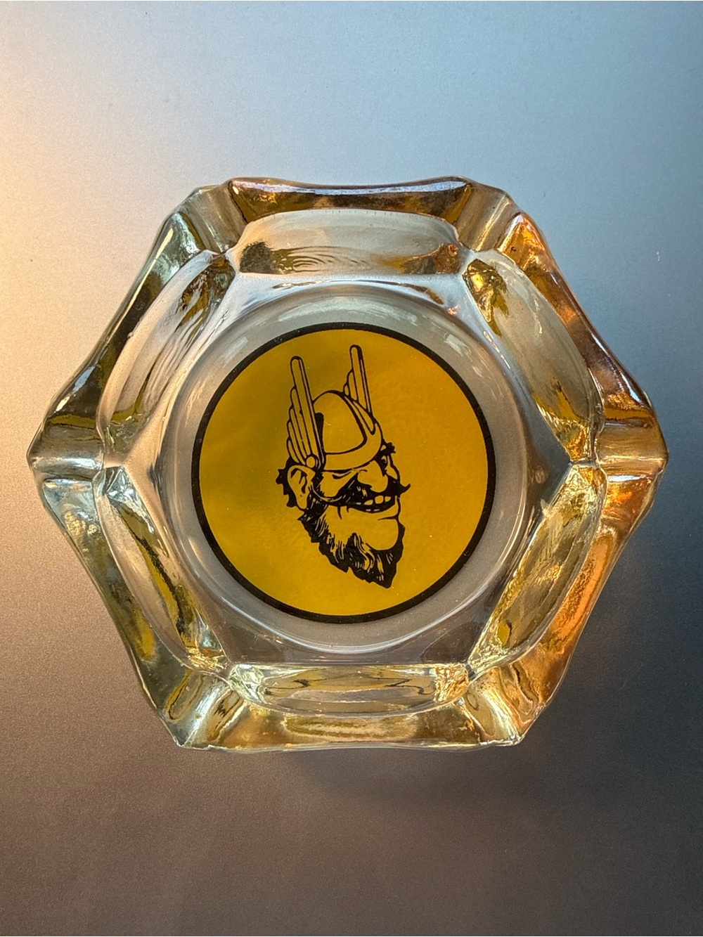 Vintage Viking Glass Ashtray Mid Century Norse Barware Retro Decor